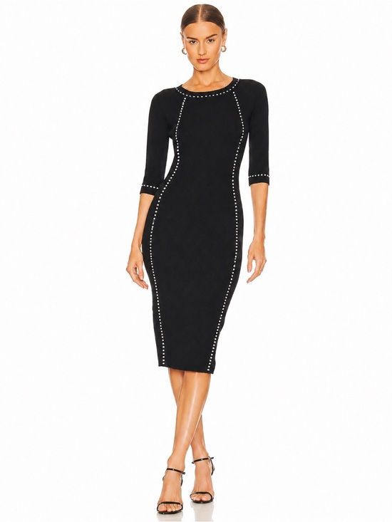 House of Harlow 1960 Dresses & Skirts - House of Harlow 1960 Ribbed Long Sleeve Midi Dress Black White Stitching Chic M